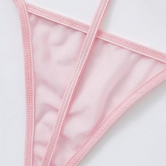 LACE DRESS SEXY LINGERIE BABYDOLL G-STRING WOMEN PAJAMAS NIGHTIE PAJAMAS PINK - Picture 5 of 6